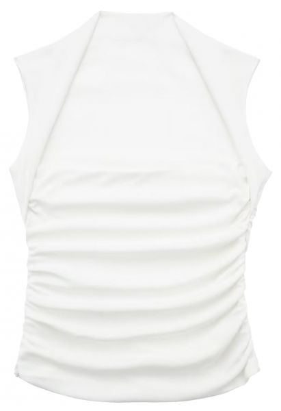 Square Neck Ruched Waist Sleeveless Top in White
