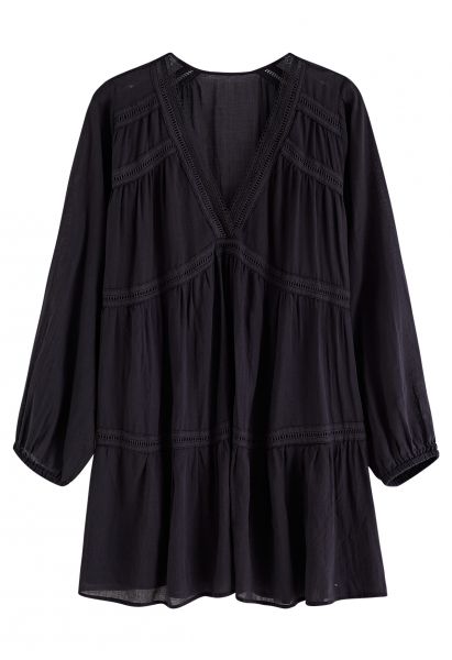 Lithe Plunging Cotton Tunic in Black