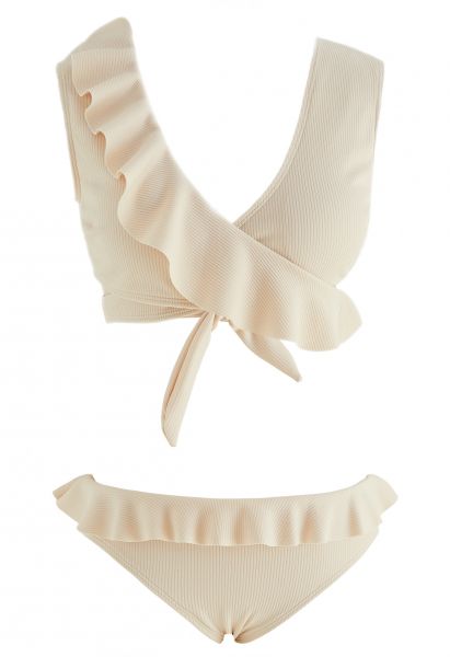 Creamy Ruffle Trim Tie-Back Bikini Set