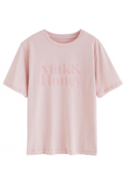 Velvet Letter Crew Neck T-Shirt in Pink