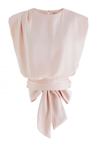 Satin Tie Back Sleeveless Top in Pink