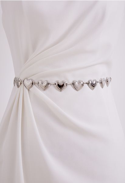 Engraving Silver Heart Chain Belt