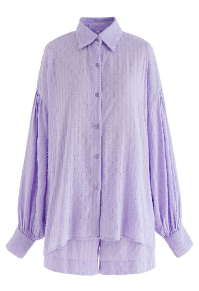 Laid Back Eyelet Oversized Shirt and Shorts Set in Lilac