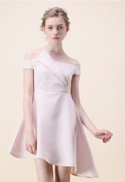 Charming in Asymmetry Off-shoulder Dress in Pink