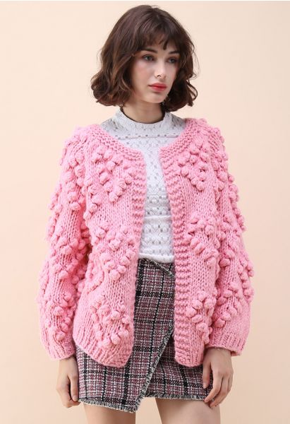 Knit Your Love Cardigan in Hot Pink