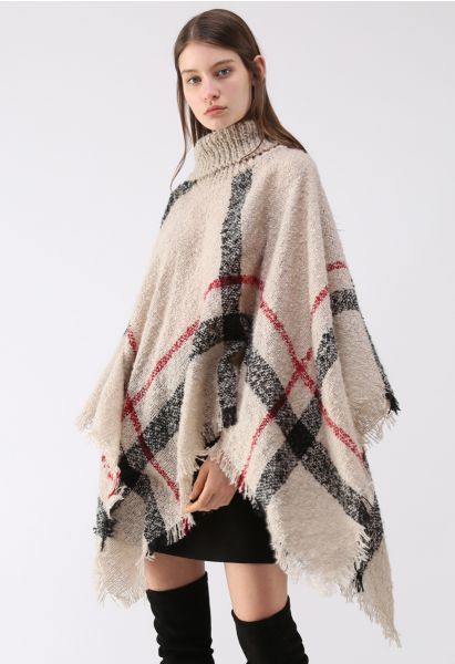 Unstoppably Charming Stripe Shaggy Knit Cape in Light Tan