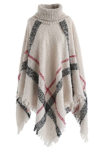 Unstoppably Charming Stripe Shaggy Knit Cape in Light Tan
