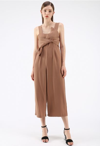 Gracefulness Bowknot Jumpsuit in Caramel