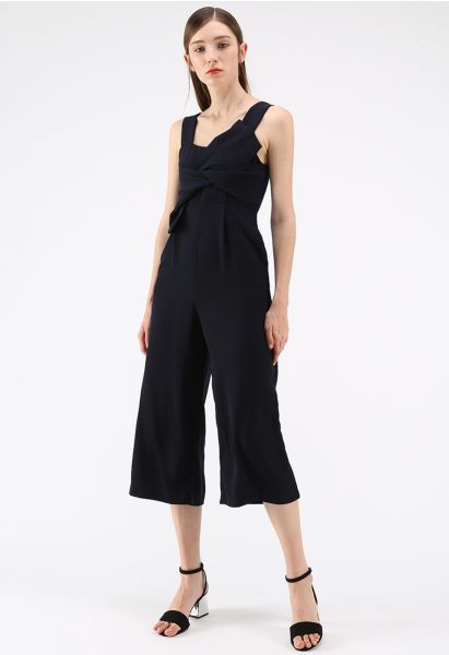 Gracefulness Bowknot Jumpsuit in Navy 