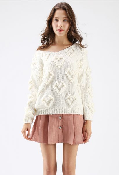 Knit Your Love V-Neck Sweater in White