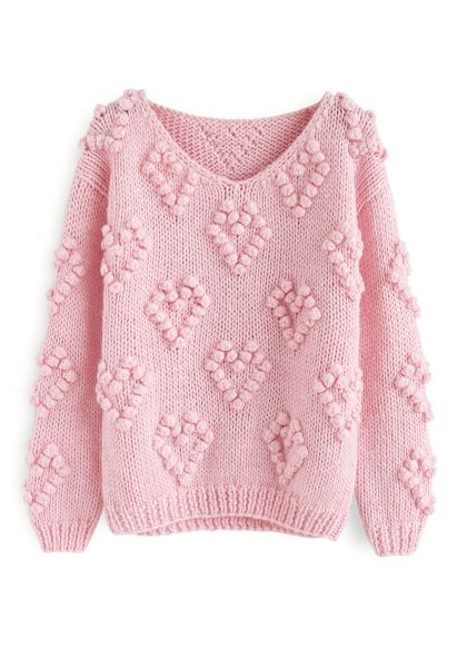 Knit Your Love V-Neck Sweater in Pink