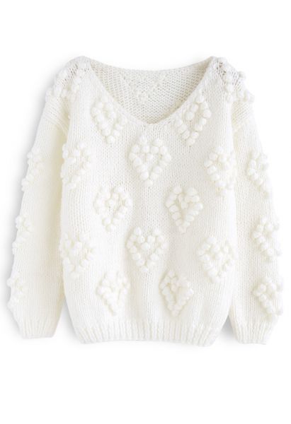 Knit Your Love V-Neck Sweater in White