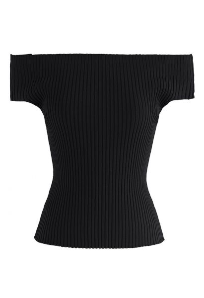 Count on You Off-Shoulder Ribbed Knit Top in Black