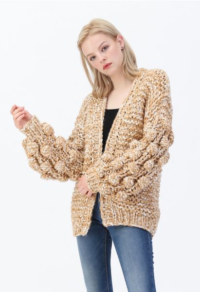 Cuteness on Sleeves Chunky Knit Longline Cardigan in Camel