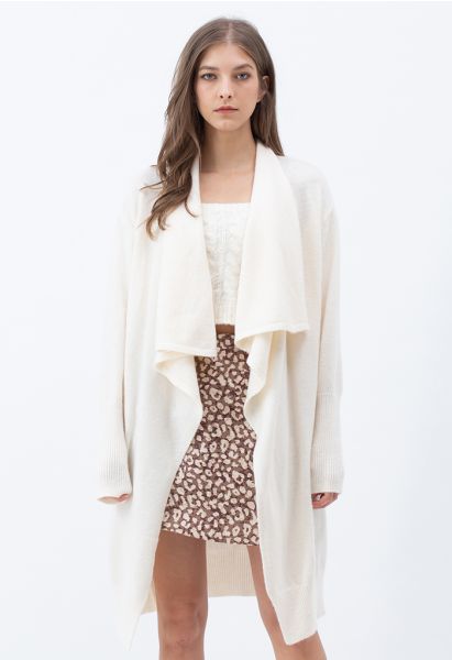 Waterfall Longline Knit Cardigan in Cream