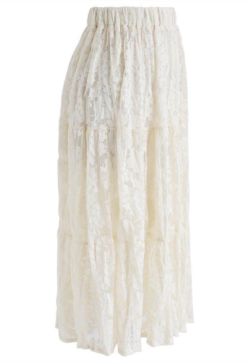 Full Lace Midi Skirt in Cream