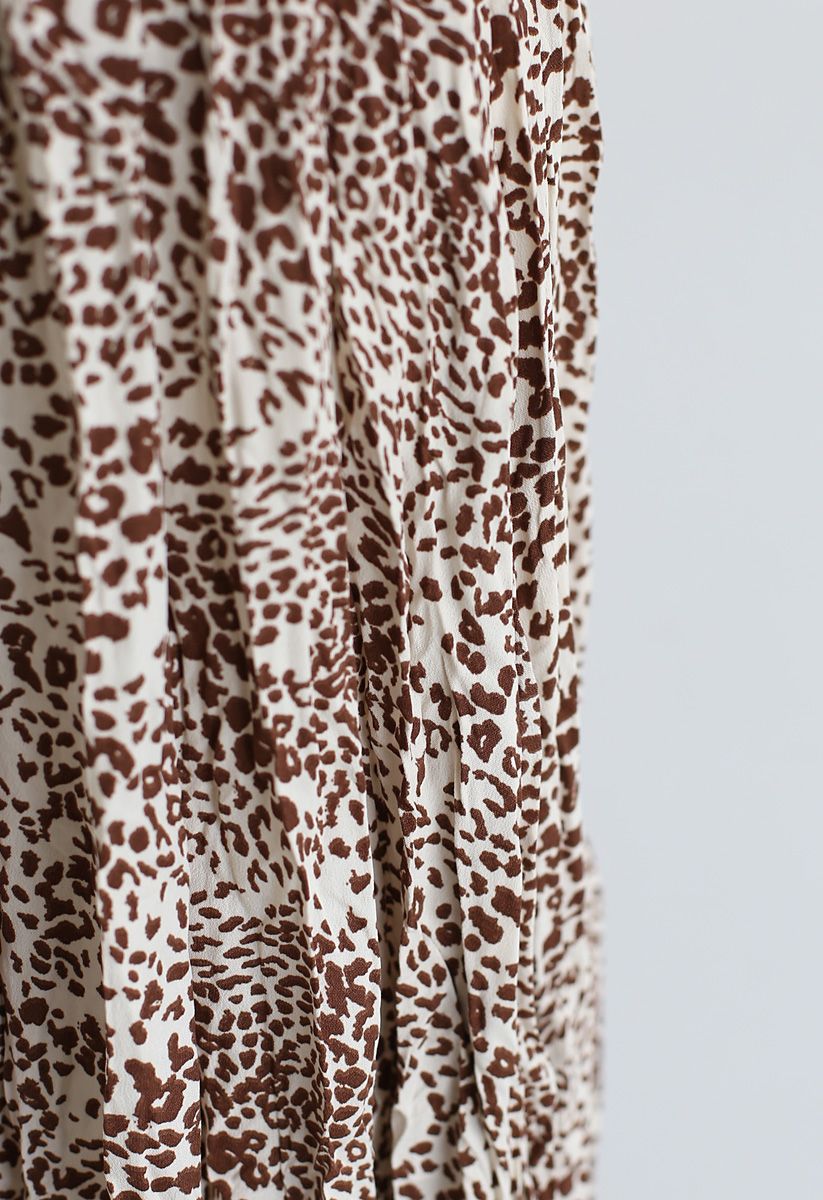 Leopard Print Pleated Midi Skirt in Brown