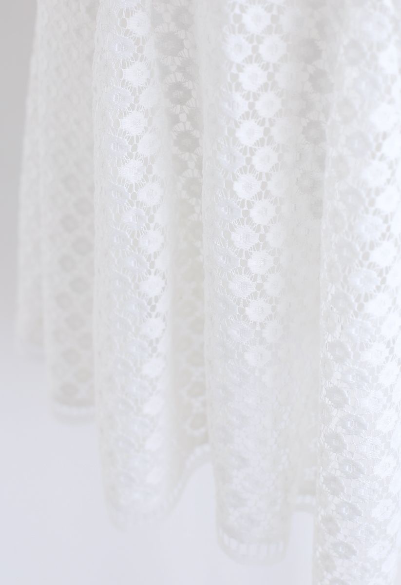 Floret Crochet Frill Hem Midi Skirt in White