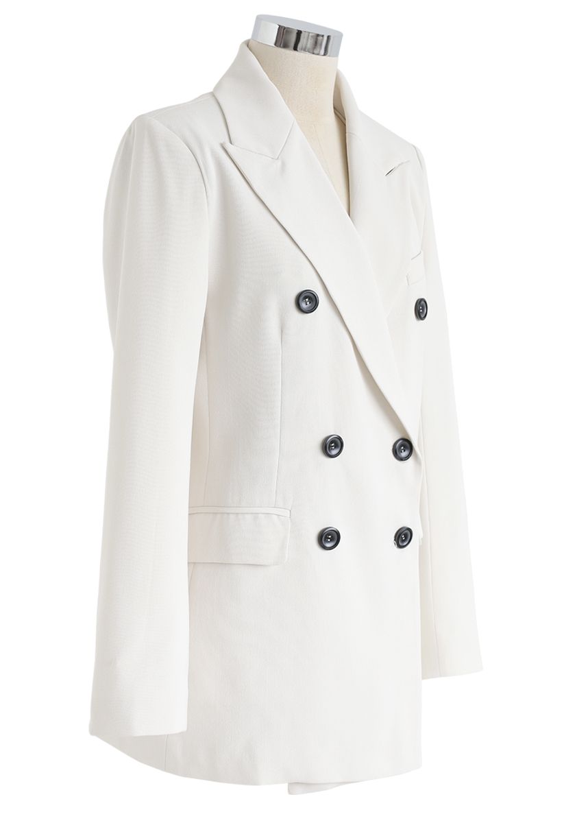 Double-Breasted Pockets Blazer in Ivory