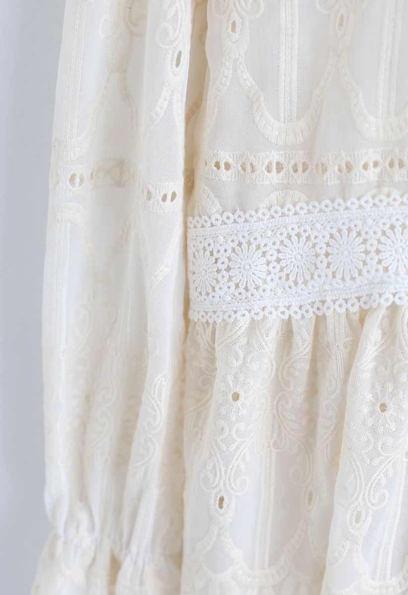 Creamy Full Embroidery Semi-Sheer Dolly Top