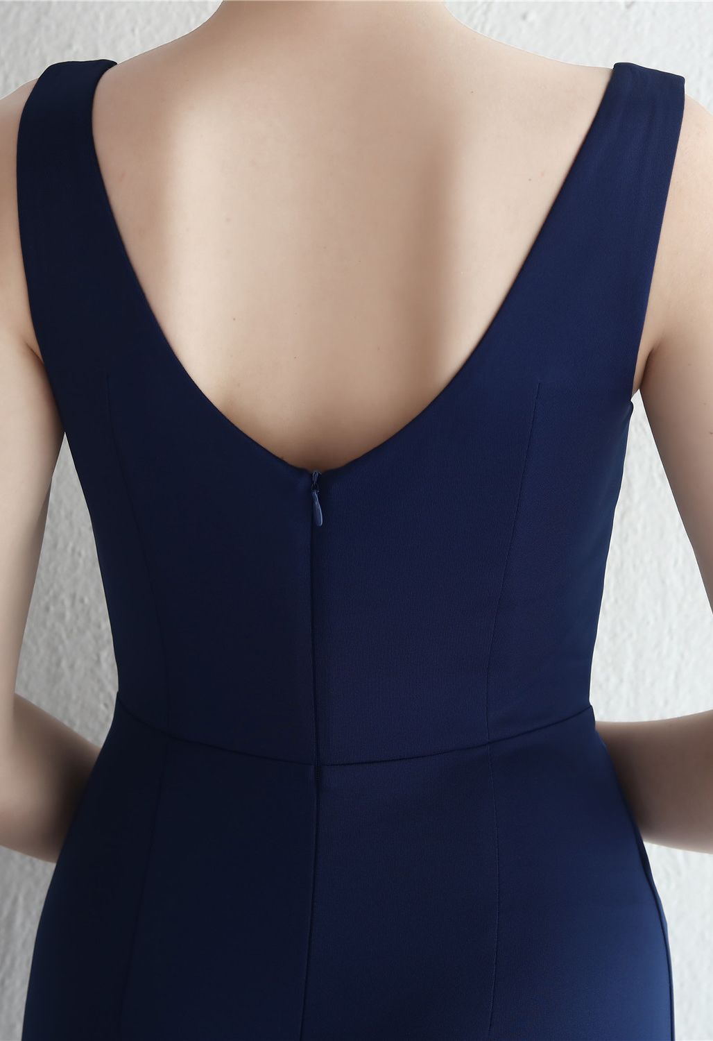 Ruched Waist High Slit Gown in Navy