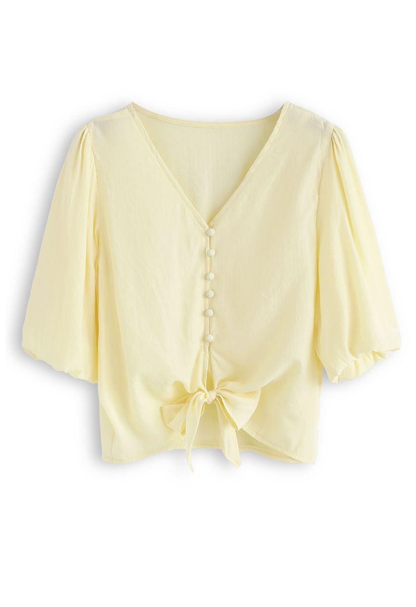 Sweet and Sound Bowknot Crop Top in Yellow