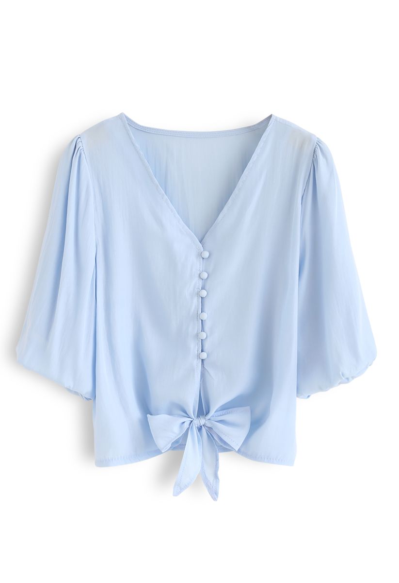 Sweet and Sound Bowknot Crop Top in Sky Blue