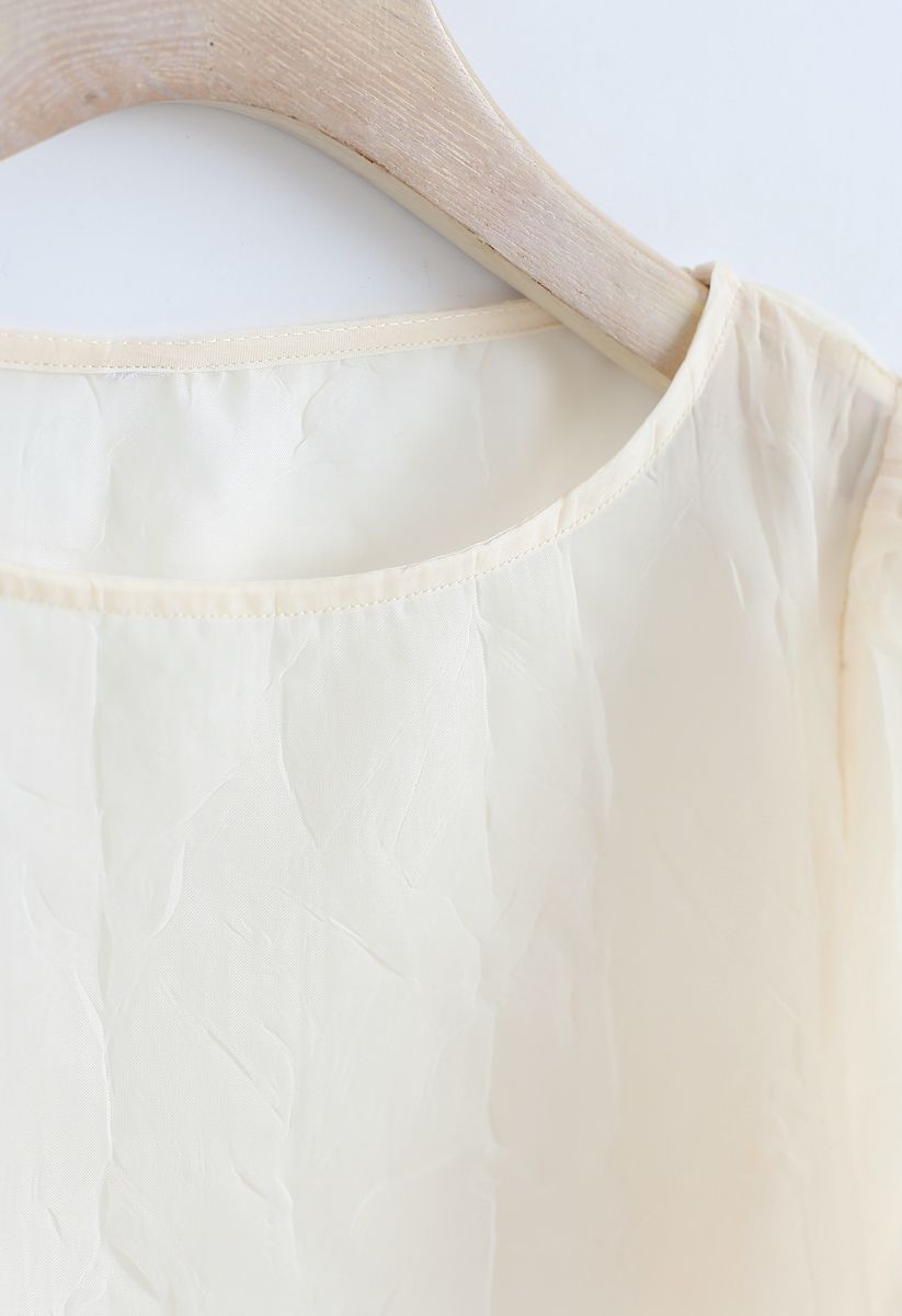 Semi-Sheer Bubble Sleeves Top in Cream