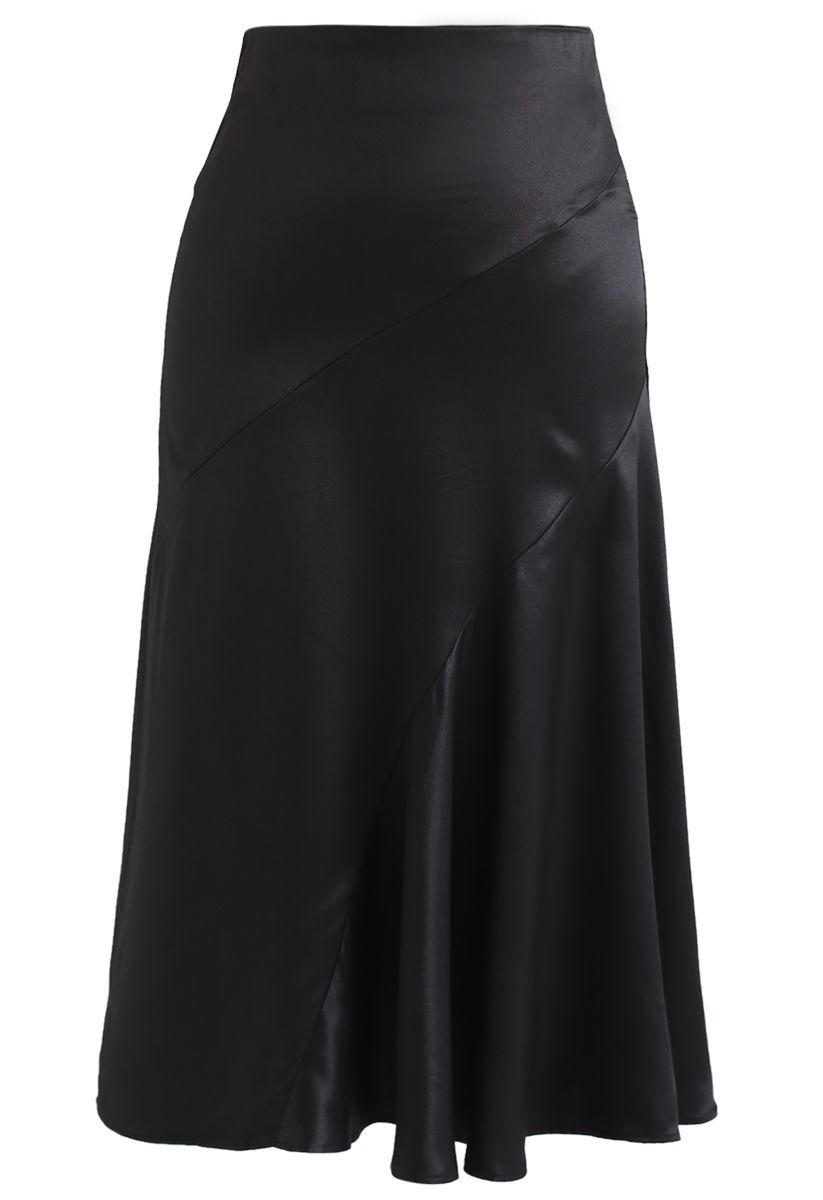 Frill Hem Midi Skirt in Black