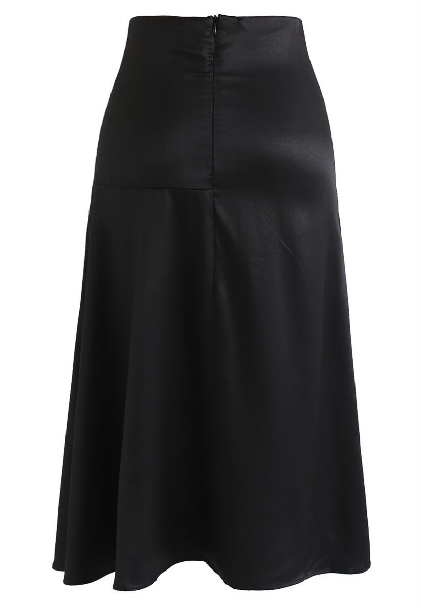 Frill Hem Midi Skirt in Black