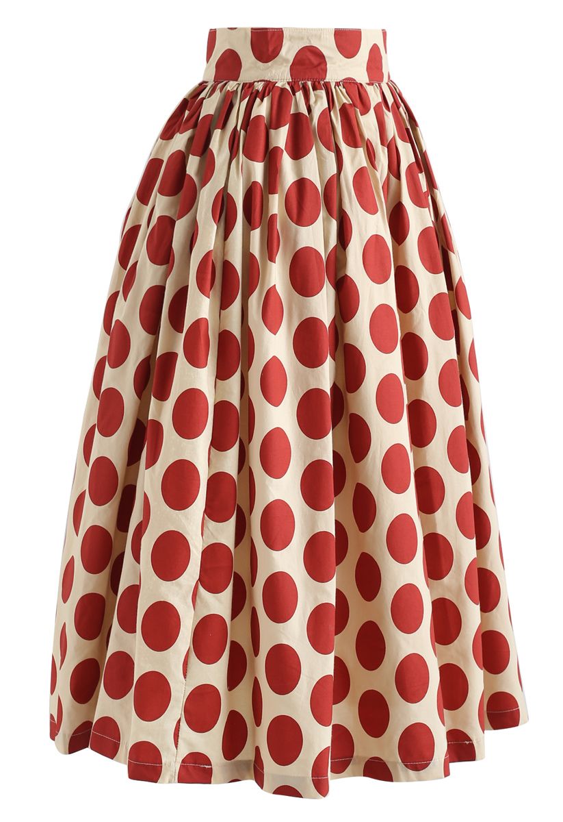 Vintage Red Polka Dot Midi Skirt 
