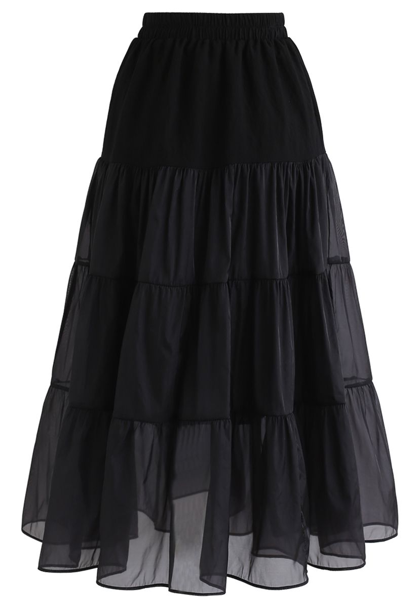 Lightweight Organza Midi Skirt in Black