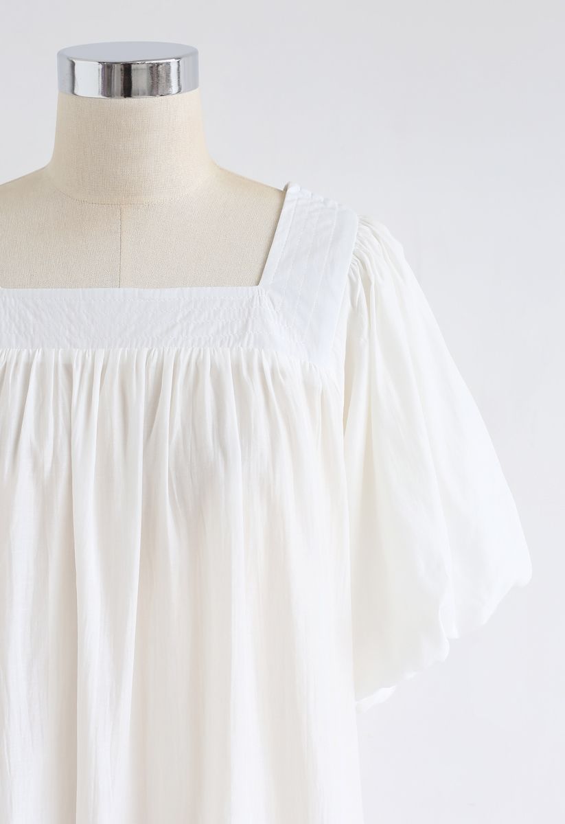 Square Neck Puff Sleeves Top in White