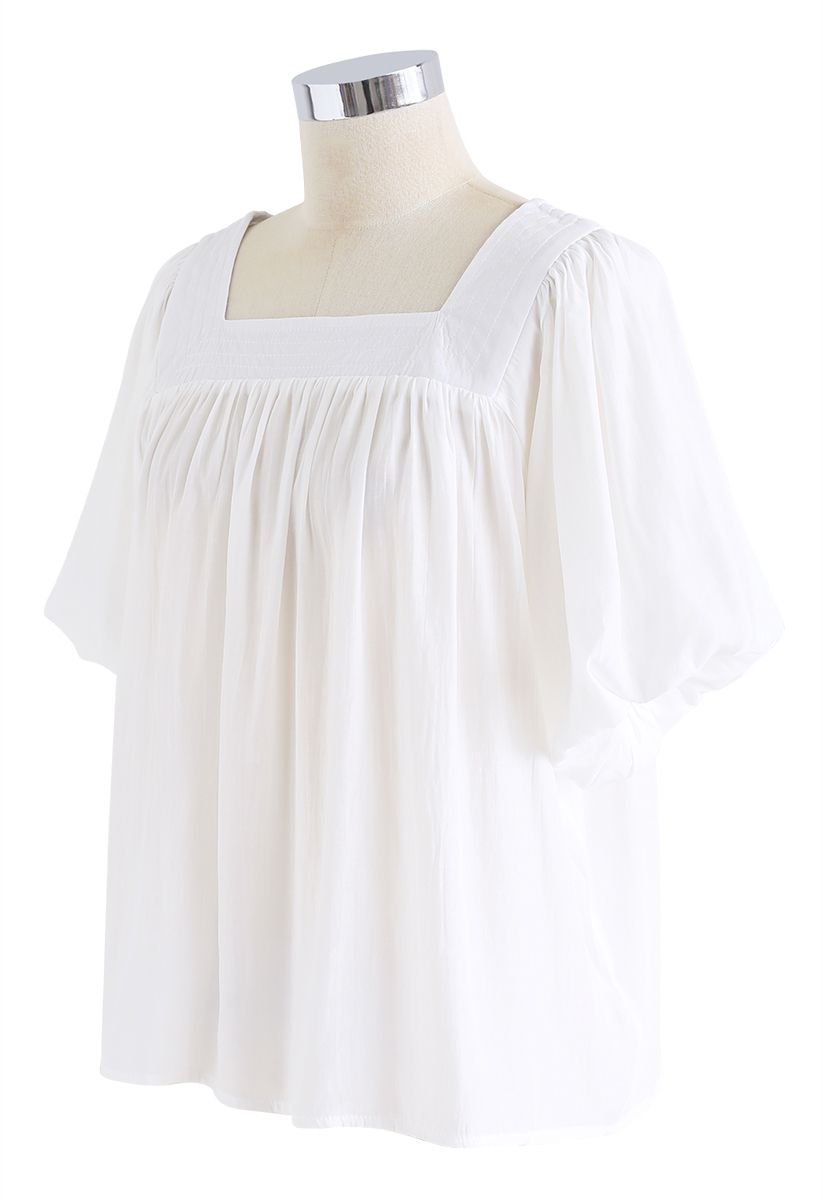 Square Neck Puff Sleeves Top in White