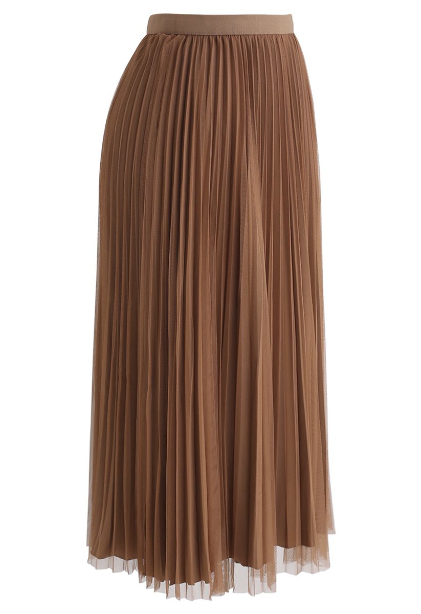 Reversible Pleated Midi Skirt in Caramel