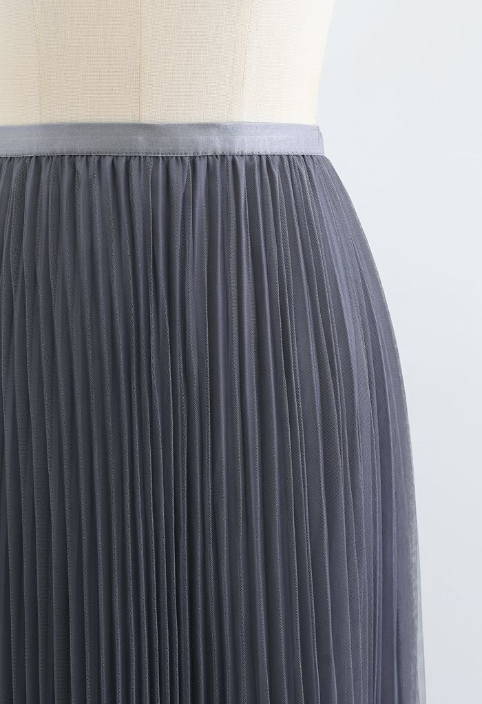 Reversible Pleated Midi Skirt in Grey
