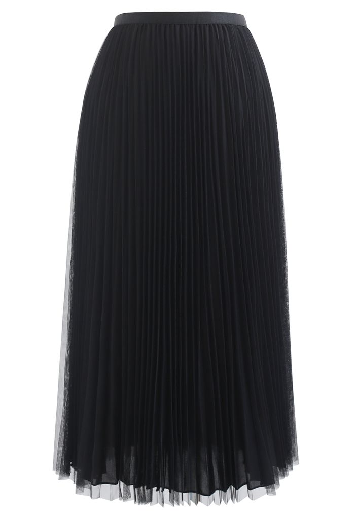Reversible Pleated Midi Skirt in Black