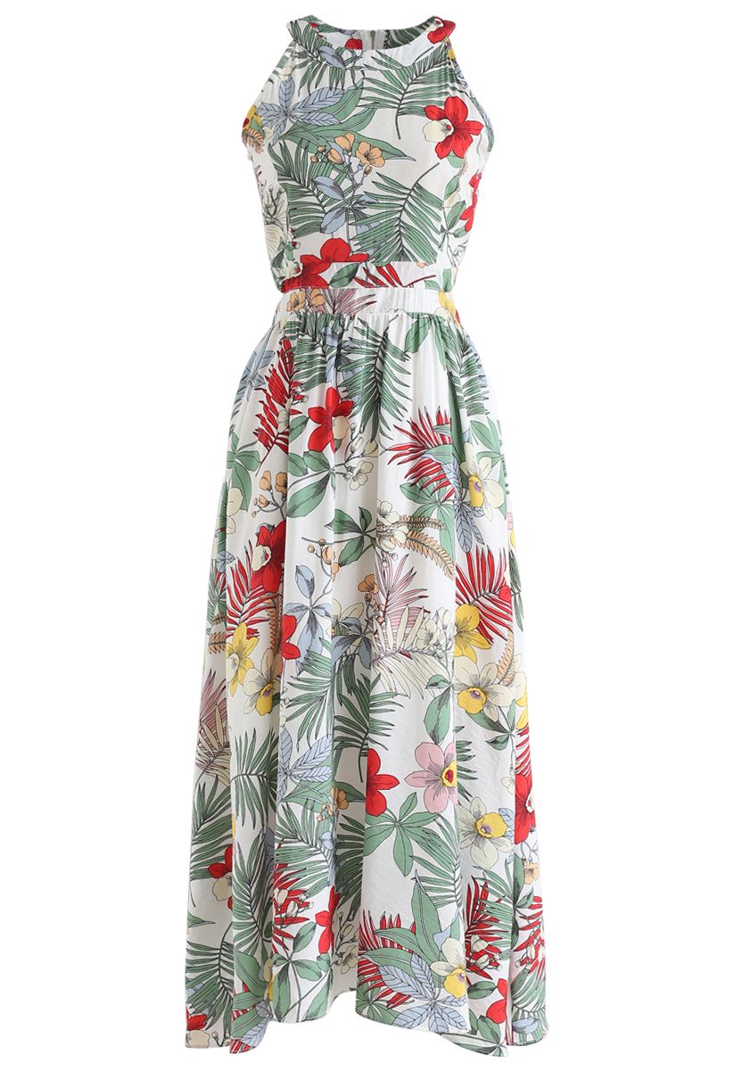 Tropical Garden Halter Neck Maxi Dress
