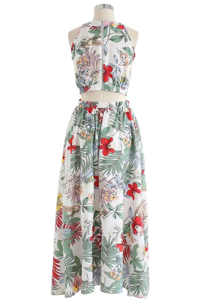 Tropical Garden Halter Neck Maxi Dress
