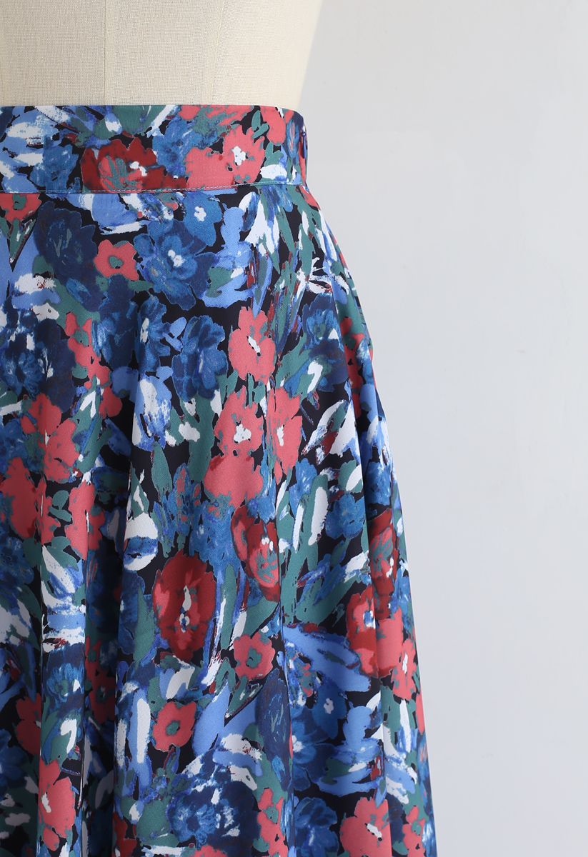 Flower Painting Printed Asymmetric Skirt