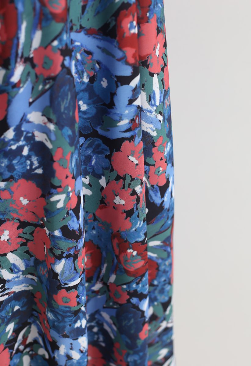 Flower Painting Printed Asymmetric Skirt