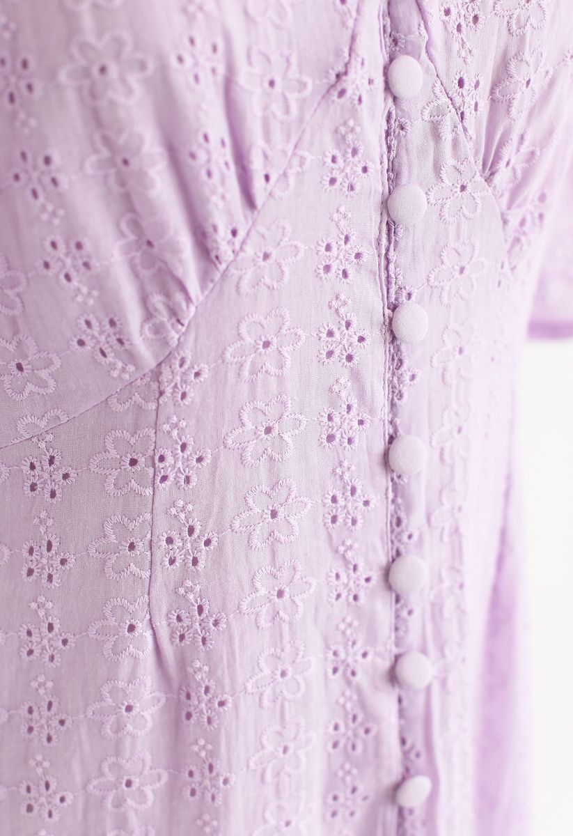 Eyelet Embroidery Button Down Dress in Lilac