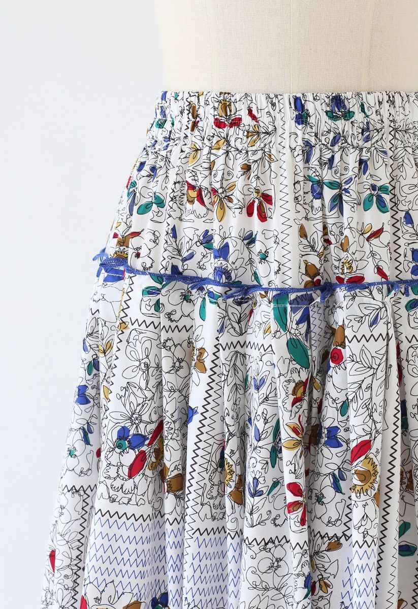 Floral Print Ruffle Pleated Midi Skirt
