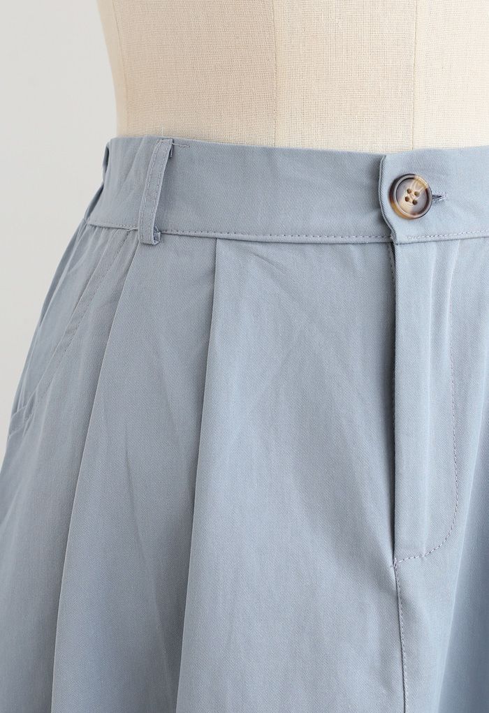 Slant Pockets A-Line Midi Skirt in Dusty Blue