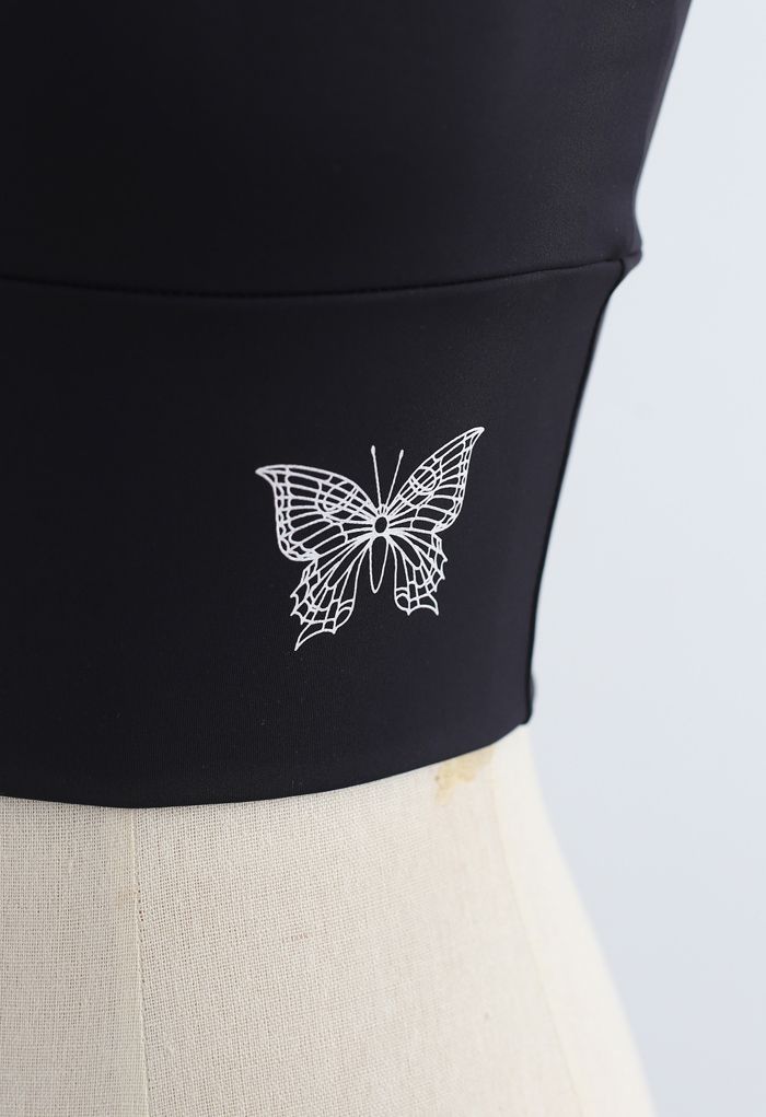 Butterfly Print Medium-Impact Sports Bra in Black