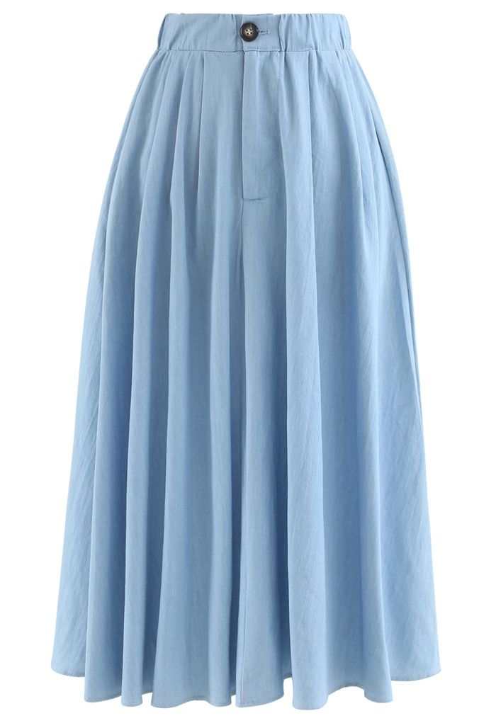 Daily Buttoned A-Line Midi Skirt in Blue