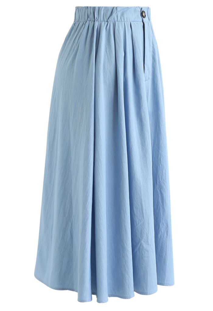 Daily Buttoned A-Line Midi Skirt in Blue