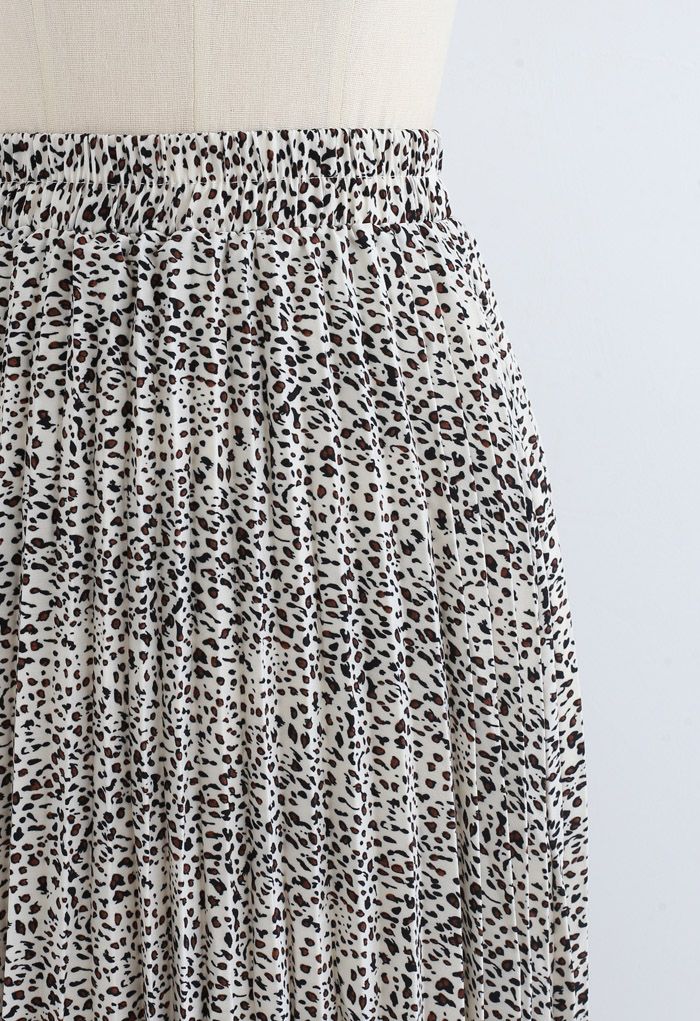 Animal Print Pleated Midi Skirt in Ivory