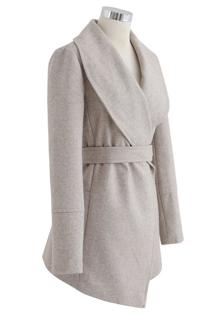 Rabato Wrap Belted Wool-Blend Coat in Light Tan