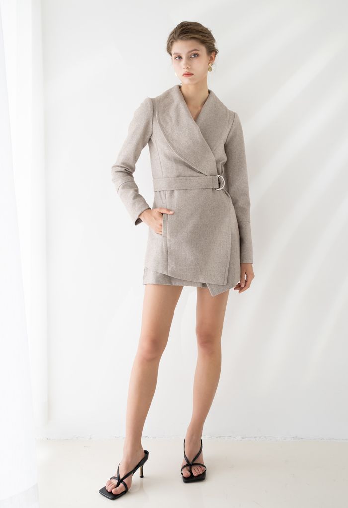 Rabato Wrap Belted Wool-Blend Coat in Light Tan